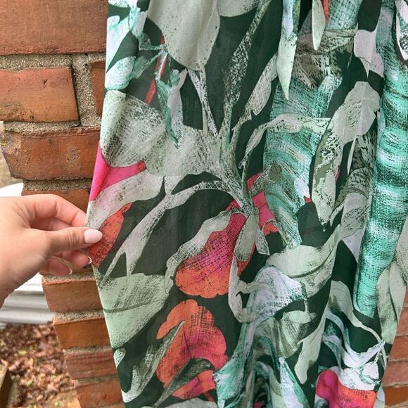 LC Lauren Conrad Green Leaf Print Sheer Maxi Dress Cover Up - Picture 5 of 8